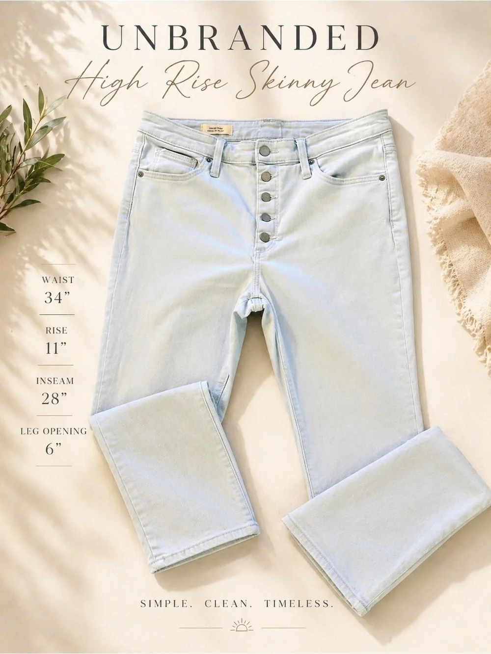 Madewell Style High Rise Skinny Jeans Button Fly Light Wash 34